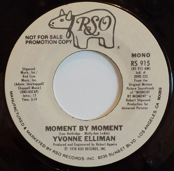 Yvonne Elliman : Moment By Moment (7", Single, Promo, Styrene)
