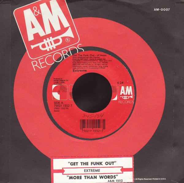 Extreme (2) : Get The Funk Out / More Than Words (7", Single, Styrene)