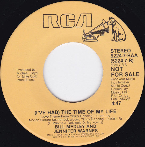 Bill Medley & Jennifer Warnes : (I've Had) The Time Of My Life  (7", Single, Promo)