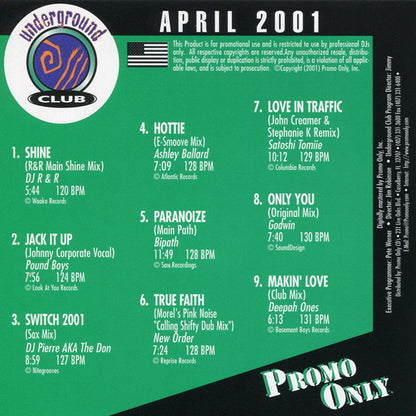Various : Promo Only Underground Club: April 2001 (CD, Comp, Promo)