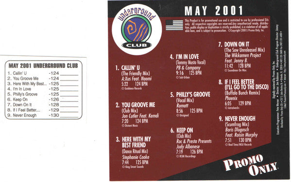 Various : Promo Only Underground Club: May 2001  (CD, Comp, Promo)