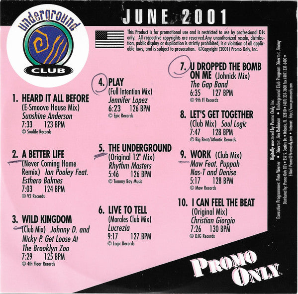 Various : Promo Only Underground Club: June 2001  (CD, Comp, Promo)