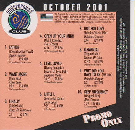 Various : Promo Only Underground Club: October 2001 (CD, Comp, Promo)