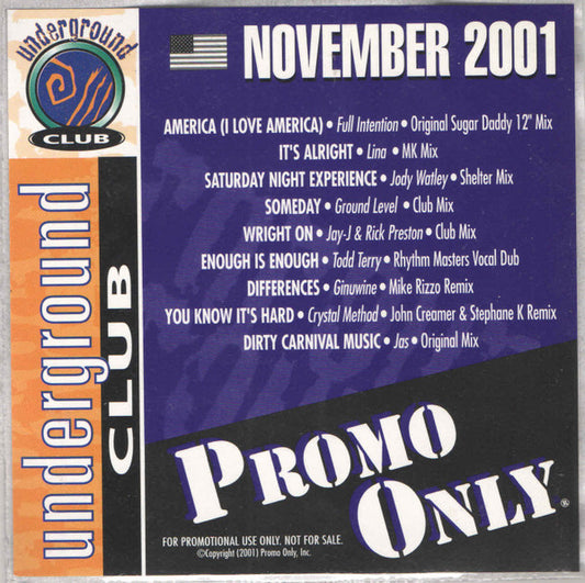 Various : Promo Only Underground Club: November 2001 (CD, Comp, Promo)