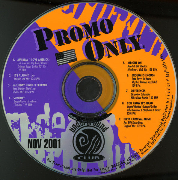 Various : Promo Only Underground Club: November 2001 (CD, Comp, Promo)