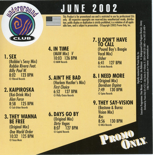 Various : Promo Only Underground Club: June 2002 (CD, Comp, Promo)