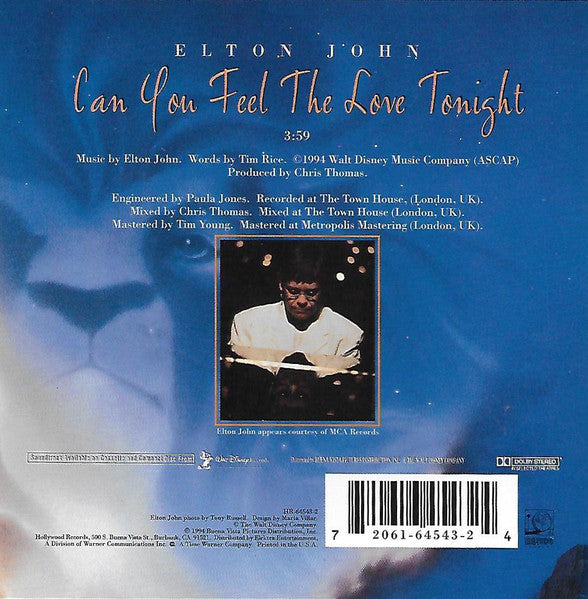 Elton John : Can You Feel The Love Tonight (CD, Single, Car)
