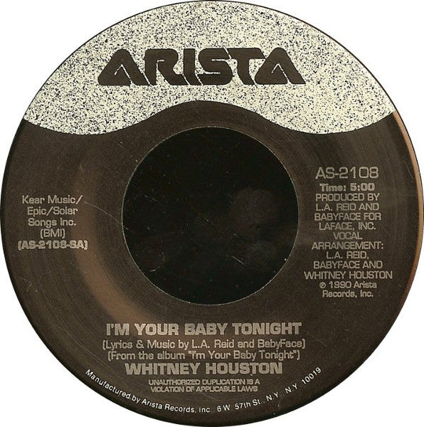 Whitney Houston : I'm Your Baby Tonight (7", Single)