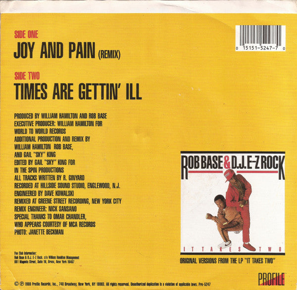 Rob Base & DJ E-Z Rock : Joy And Pain (Remix) (7")