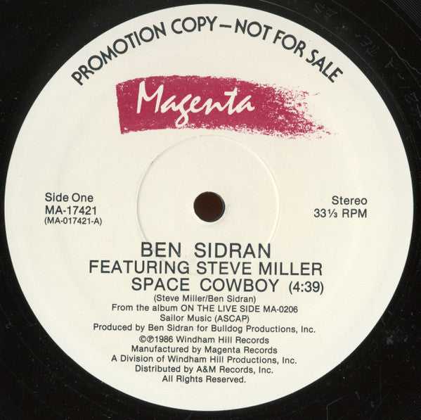 Ben Sidran Featuring Steve Miller : Space Cowboy (12", Promo)