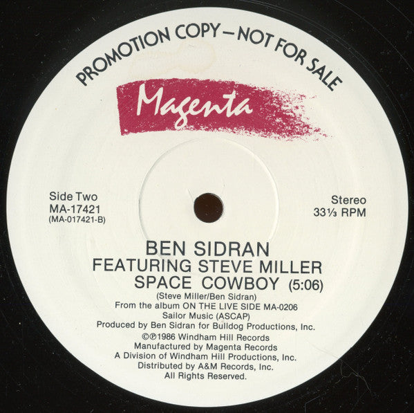 Ben Sidran Featuring Steve Miller : Space Cowboy (12", Promo)