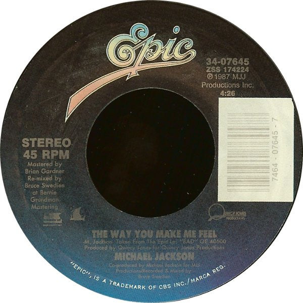 Michael Jackson : The Way You Make Me Feel (7", Single, Styrene, Car)