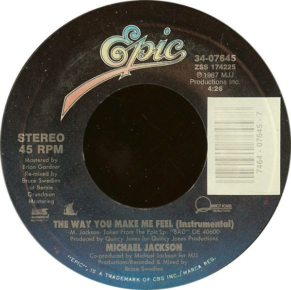 Michael Jackson : The Way You Make Me Feel (7", Single, Styrene, Car)