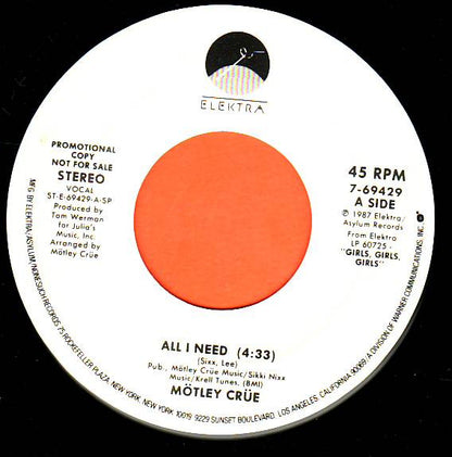 Mötley Crüe : All I Need (7", Single, Promo)
