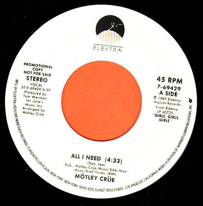 Mötley Crüe : All I Need (7", Single, Promo)
