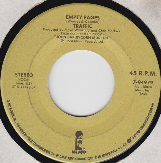 Traffic : Empty Pages / Forty Thousand Headman (7", Single)