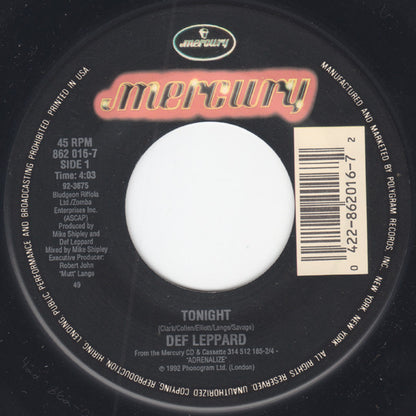Def Leppard : Tonight (7", Single)