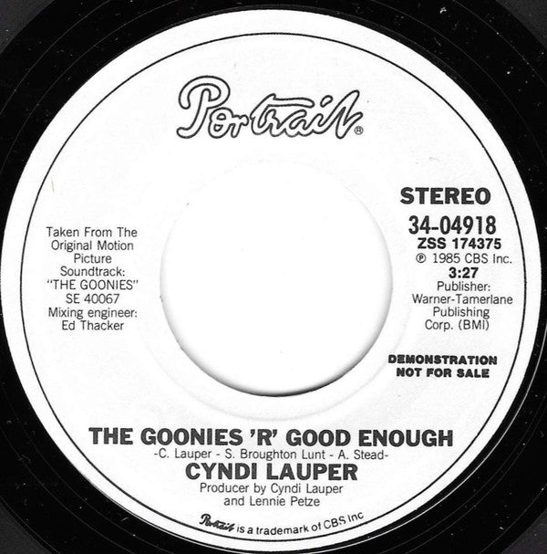 Cyndi Lauper : The Goonies 'R' Good Enough (7", Single, Promo)