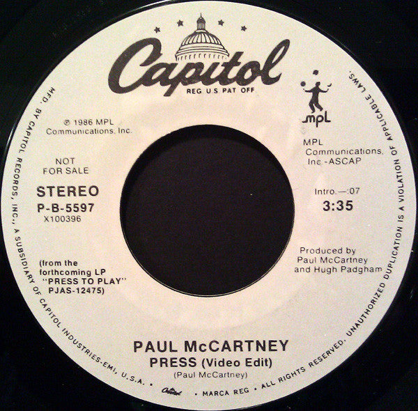 Paul McCartney : Press (7", Single, Promo, Styrene)