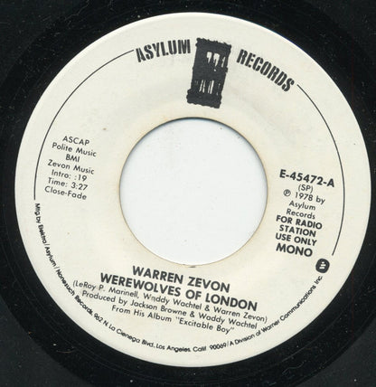 Warren Zevon : Werewolves Of London (7", Single, Mono, Promo, SP )