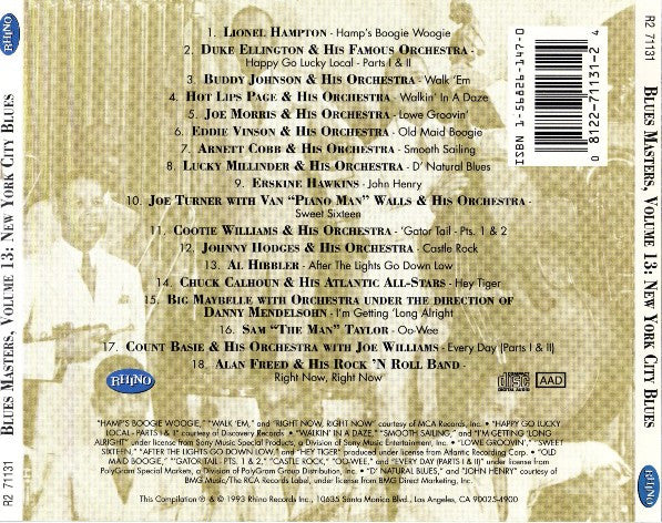 Various : Blues Masters, Volume 13: New York City Blues (CD, Comp, RM)