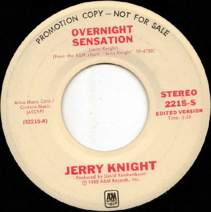 Jerry Knight : Overnight Sensation (7", Mono, Promo)