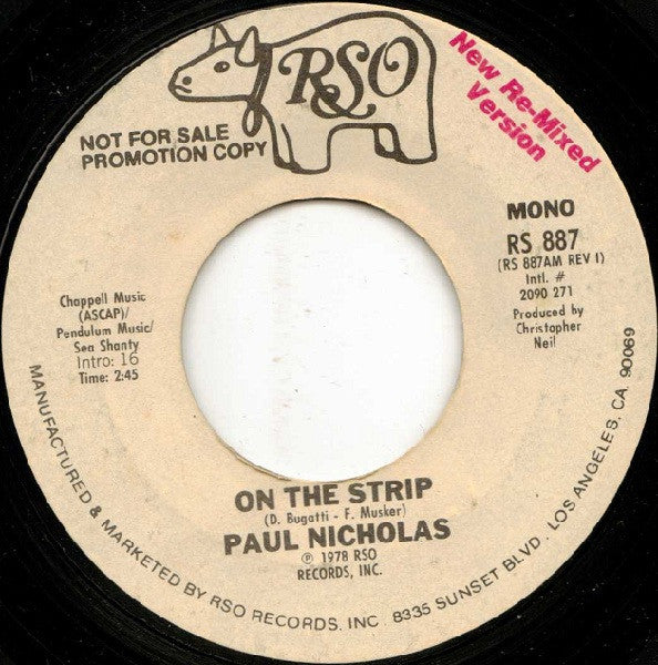 Paul Nicholas : On The Strip (7", Single, Mono, Promo, Styrene)