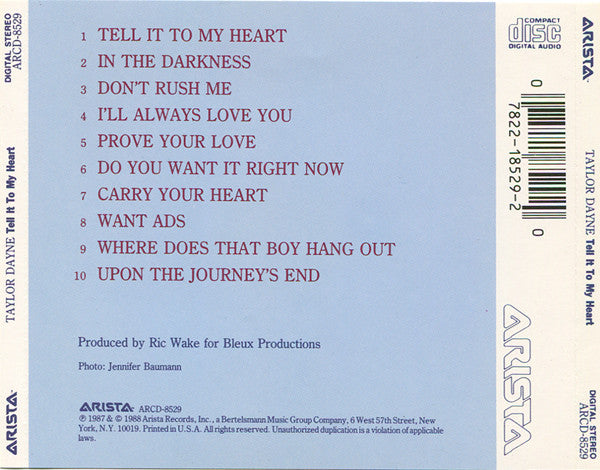Taylor Dayne : Tell It To My Heart (CD, Album, RE)