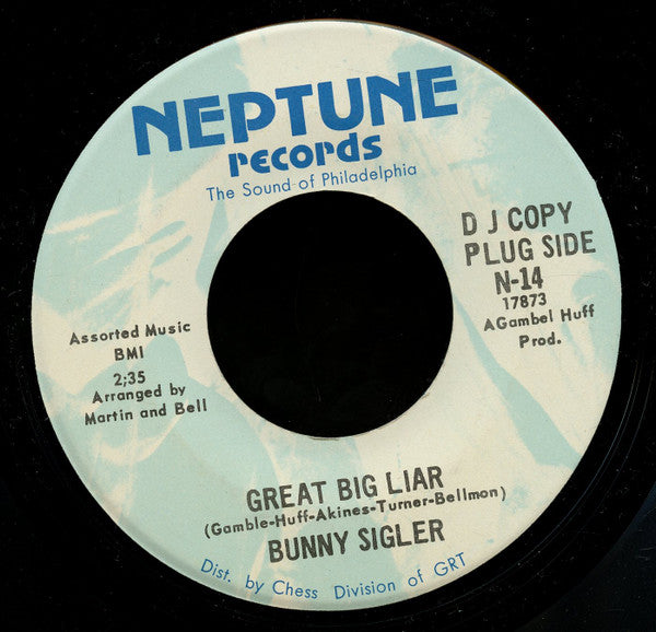 Bunny Sigler : Great Big Liar / Where Do The Lonely Go (7", Promo)
