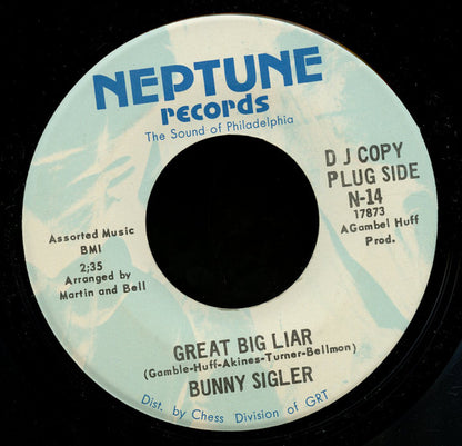 Bunny Sigler : Great Big Liar / Where Do The Lonely Go (7", Promo)