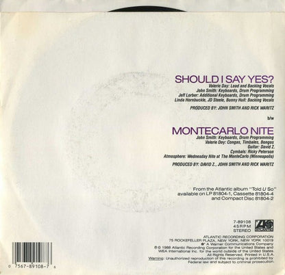 Nu Shooz : Should I Say Yes? (7", Single, Promo)