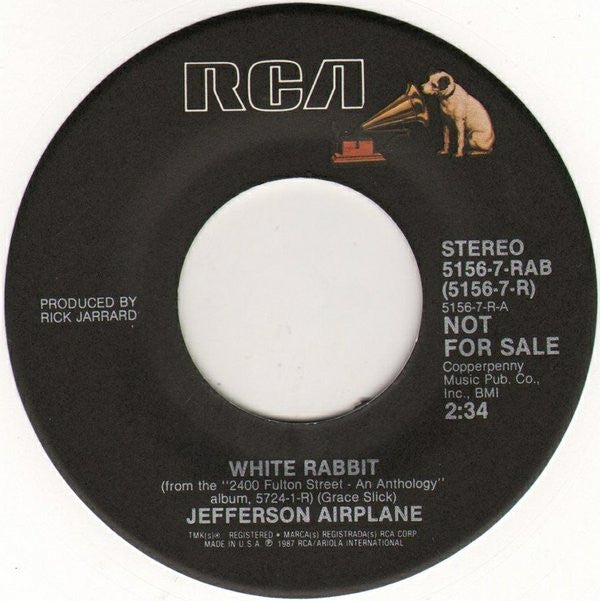 Jefferson Airplane : White Rabbit / Plastic Fantastic Lover (7", Single, Promo, RE, Whi)