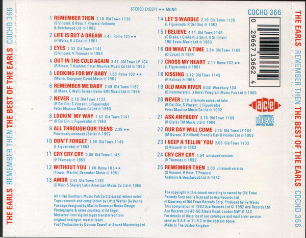 The Earls : Remember Then - The Best Of The Earls (CD, Comp)