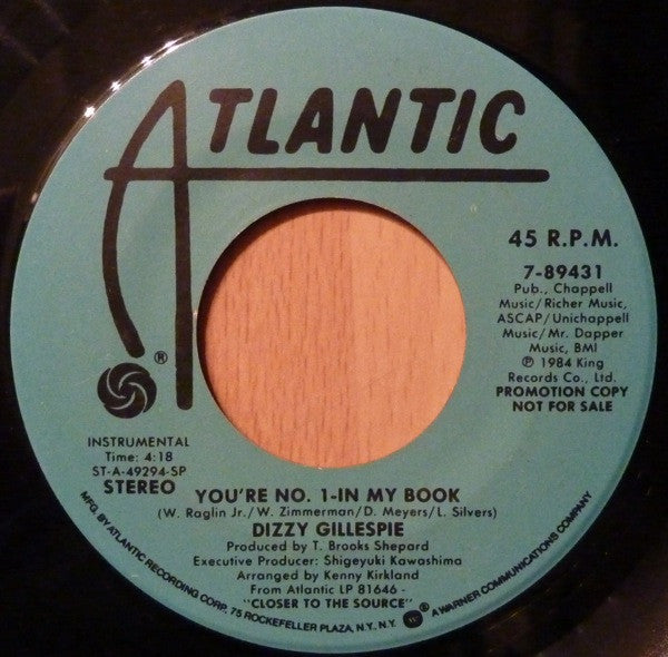 Dizzy Gillespie : You're No. 1 In My Book (7", Mono, Promo)