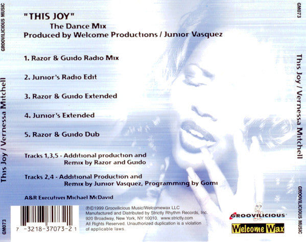 Junior Vasquez And Razor N' Guido Present Vernessa Mitchell : This Joy (CD, Maxi)