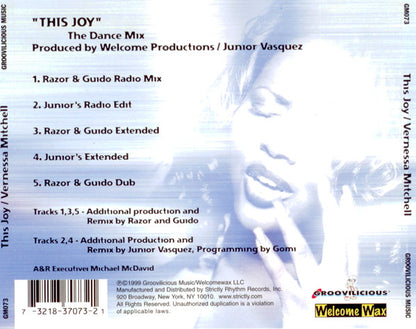 Junior Vasquez And Razor N' Guido Present Vernessa Mitchell : This Joy (CD, Maxi)