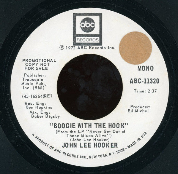 John Lee Hooker : Boogie With The Hook (7", Mono, Promo)