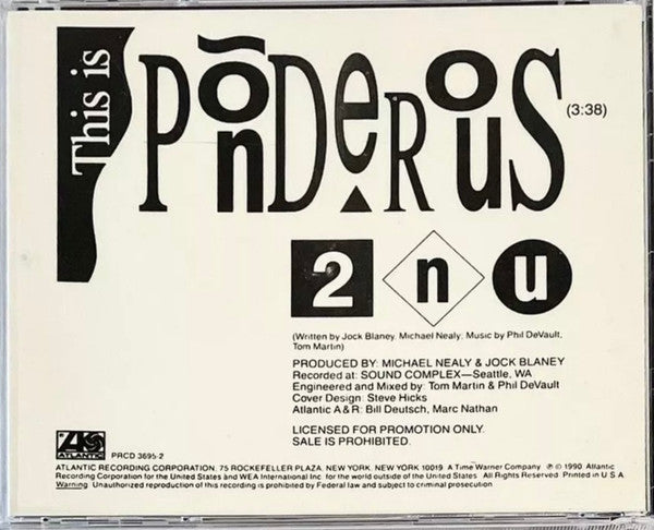 2nu : This Is Ponderous (CD, Single, Promo)