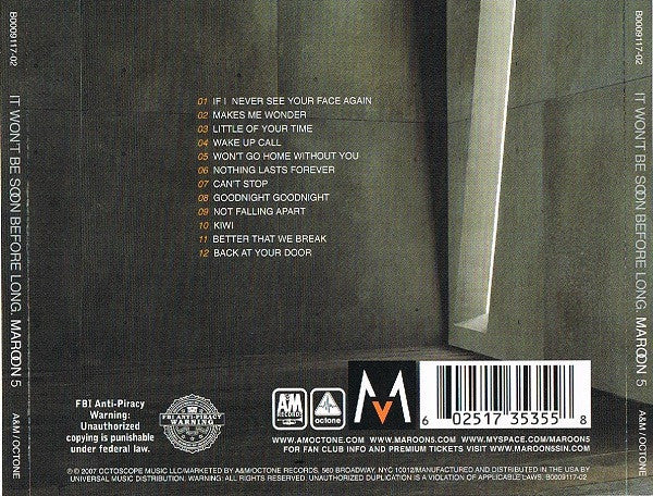 Maroon 5 : It Won't Be Soon Before Long (CD, Album, Wal)
