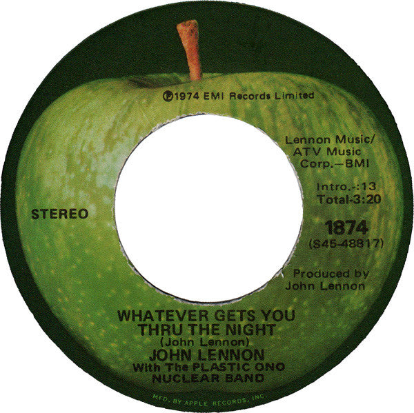 John Lennon With The Plastic Ono Band : Whatever Gets You Thru The Night (7", Single, Win)