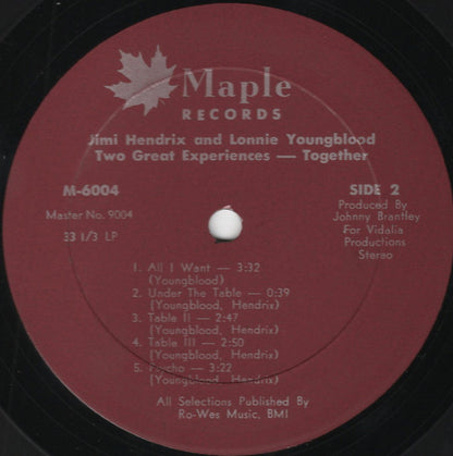 Jimi Hendrix And Lonnie Youngblood : Two Great Experiences - Together (LP)
