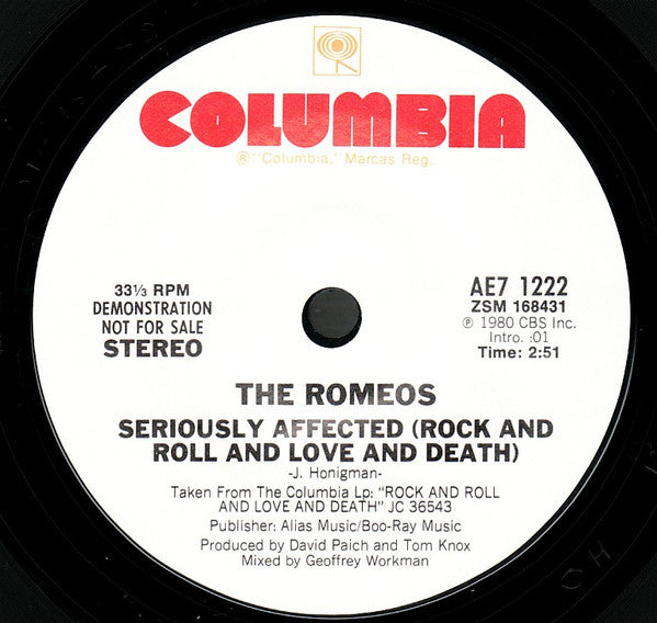 The Romeos : Jingle Bell Jam / Seriously Affected (Rock And Roll And Love And Death) (7", Promo, Styrene)