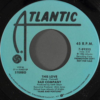 Bad Company (3) : This Love (7", Promo, Spe)