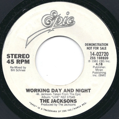The Jacksons : Working Day And Night (7", Promo, Styrene, Ter)