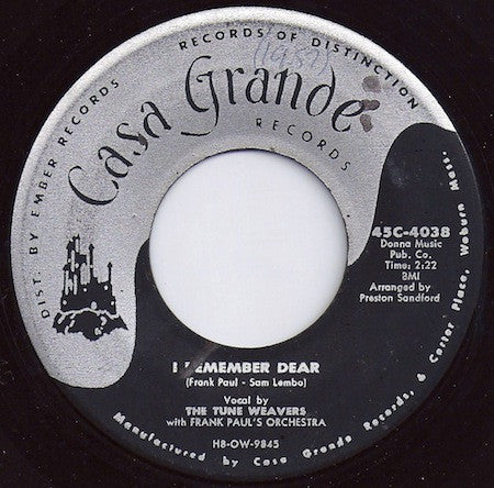 The Tune Weavers With Frank Paul's Orchestra : I Remember Dear / Pamela Jean (7", Single)