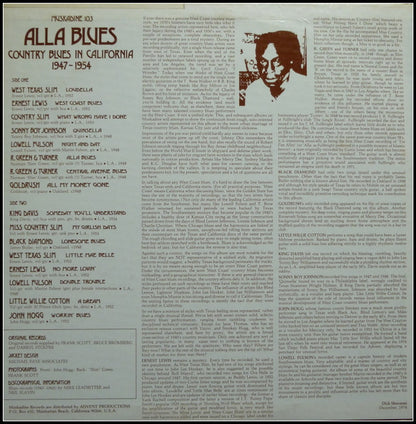 Various : Alla Blues (Country Blues In California 1947-1954) (LP, Comp, Mono)