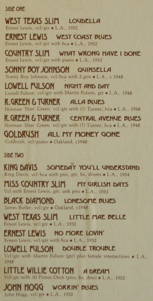 Various : Alla Blues (Country Blues In California 1947-1954) (LP, Comp, Mono)