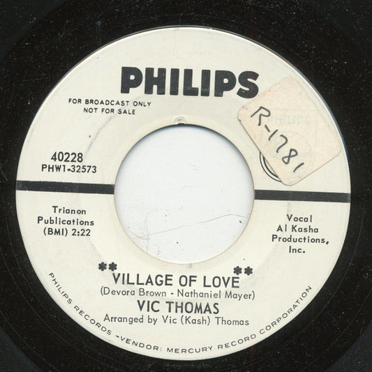 Vic Thomas : Village Of Love / Down The Stream To The River (7", Single, Promo)