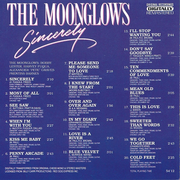 The Moonglows : Sincerely (CD, Comp, RM)