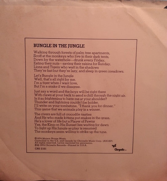 Jethro Tull : Bungle In The Jungle (7", Mono, Promo)